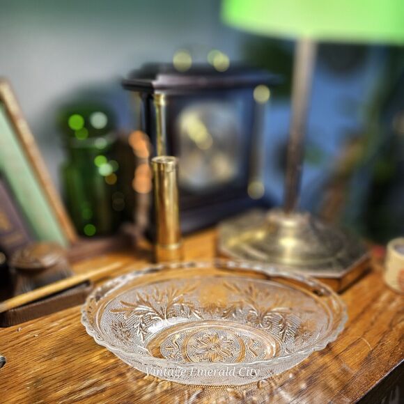 Vtg Glass Oval Serving Bowl USA Floral Dish Anchor Hocking Tiara Clear Sandwich - Picture 6 of 11